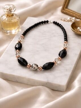 Elegant Black Beaded Statement Necklace
